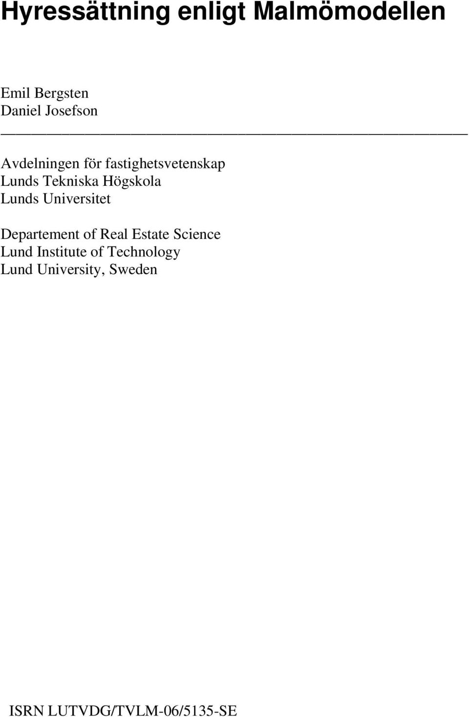 Universitet Departement of Real Estate Science Lund