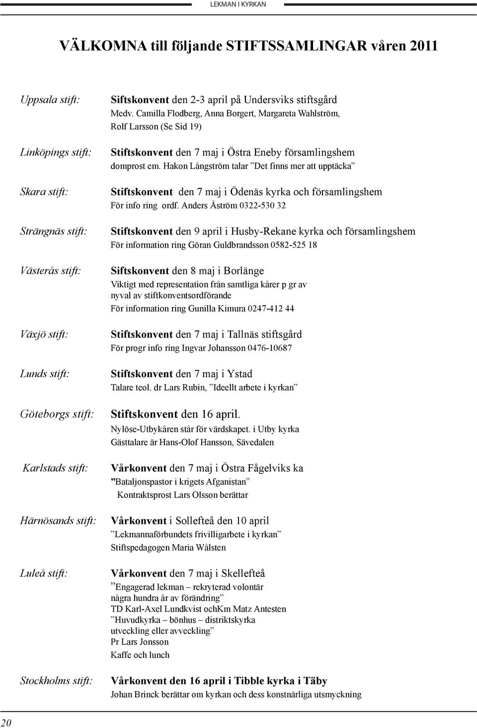 Camilla Flodberg, Anna Borgert, Margareta Wahlström, Rolf Larsson (Se Sid 19) Stiftskonvent den 7 maj i Östra Eneby församlingshem domprost em.