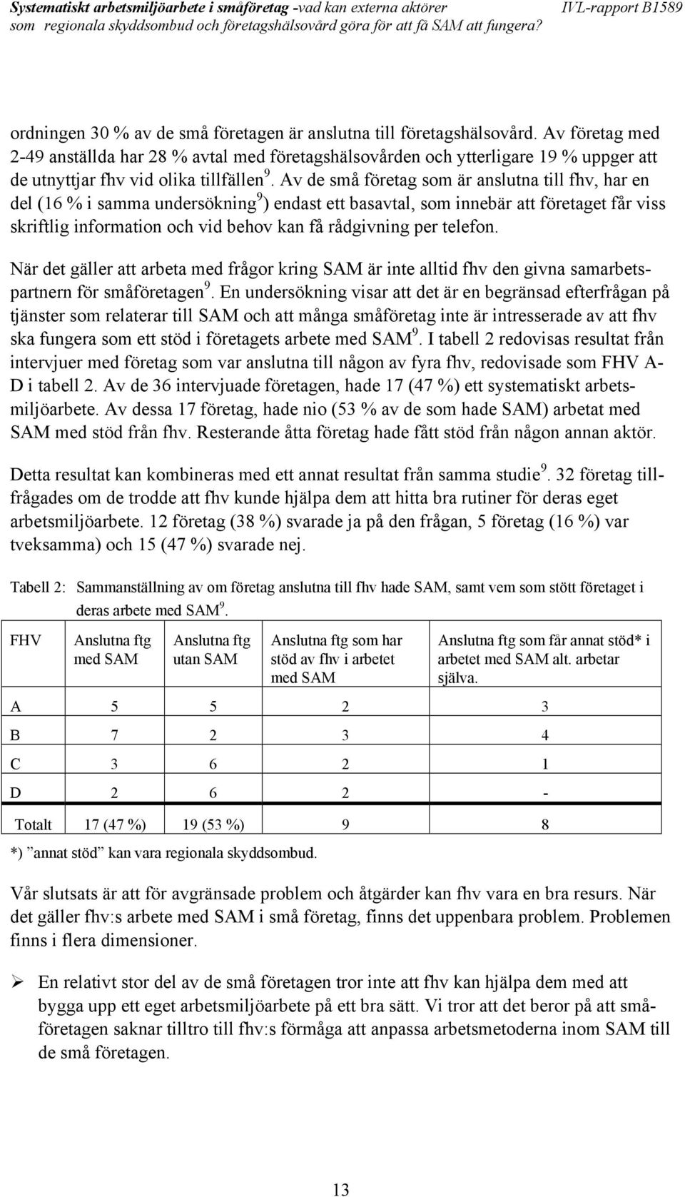 Av de små företag som är anslutna till fhv, har en del (16 % i samma undersökning 9 ) endast ett basavtal, som innebär att företaget får viss skriftlig information och vid behov kan få rådgivning per