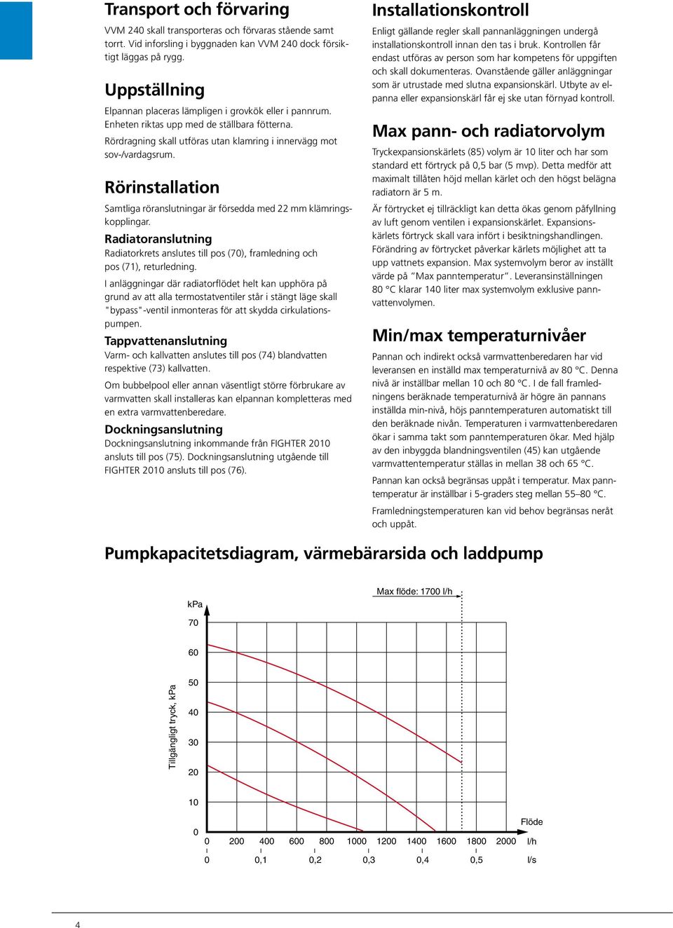 Rörinstallation Samtliga röranslutningar är försedda med mm klämringskopplingar. Radiatoranslutning Radiatorkrets anslutes till pos (), framledning och pos (), returledning.