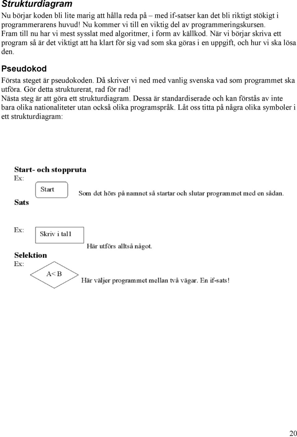 När vi börjar skriva ett program så är det viktigt att ha klart för sig vad som ska göras i en uppgift, och hur vi ska lösa den. Pseudokod Första steget är pseudokoden.