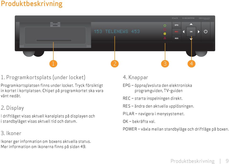 Ikoner Ikoner ger information om boxens aktuella status. Mer information om ikonerna finns på sidan 49