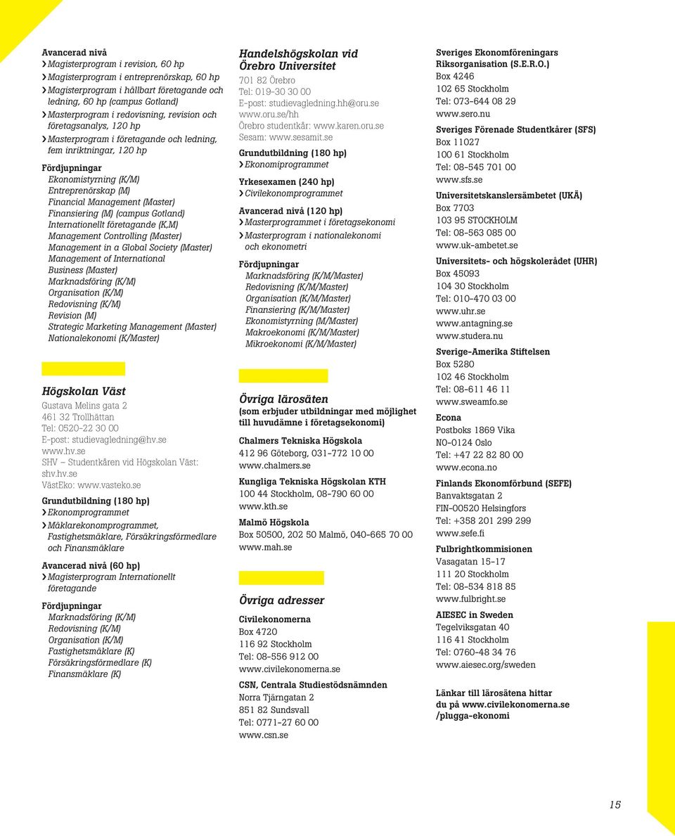 Gotland) Internationellt företagande (K,M) Management Controlling (Master) Management in a Global Society (Master) Management of International Business (Master) Marknadsföring (K/M) Organisation