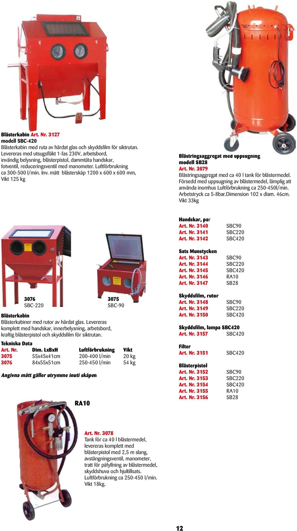 mått blästerskåp 1200 x 600 x 600 mm, Vikt 125 kg Blästringsaggregat med uppsugning modell SB28 3079 Blästringsaggregat med ca 40 l tank för blästermedel.