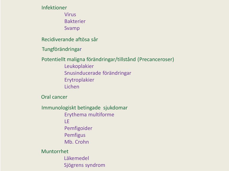 Snusinducerade förändringar Erytroplakier Lichen Oral cancer Immunologiskt