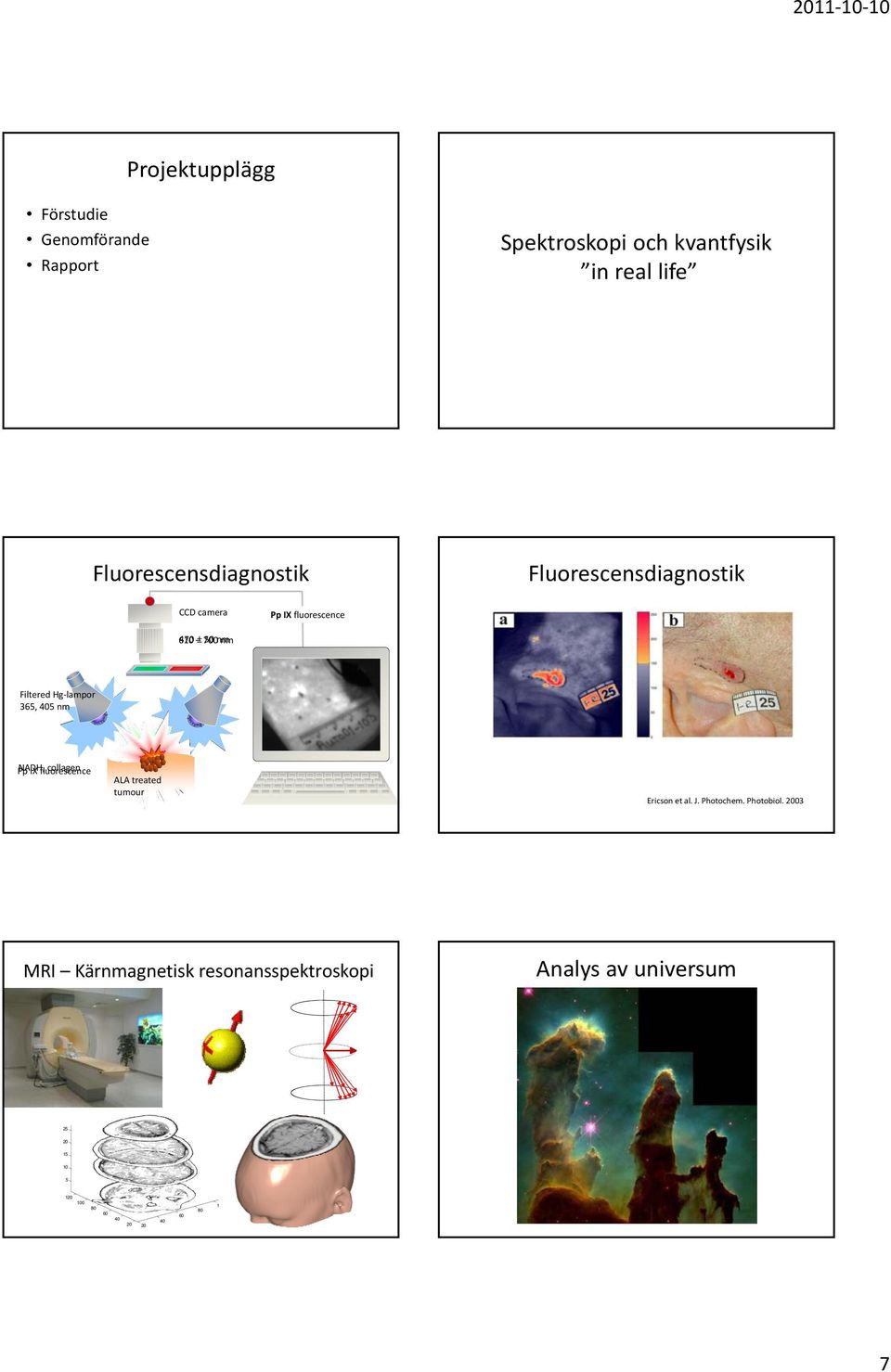 NADH, collagen Pp IX fluorescence ALA treated tumour I abnormal 1.4 I normal Ericson et al. J. Photochem.