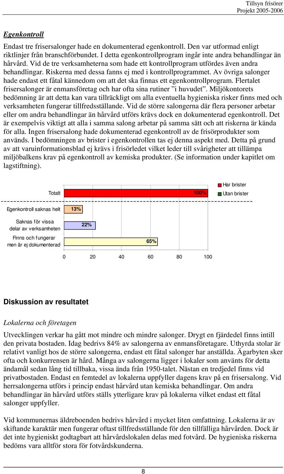 Riskerna med dessa fanns ej med i kontrollprogrammet. Av övriga salonger hade endast ett fåtal kännedom om att det ska finnas ett egenkontrollprogram.