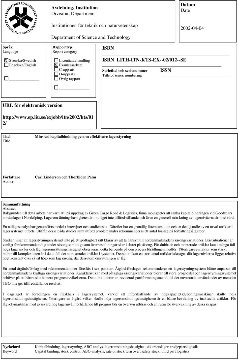 elektronisk version http://www.ep.liu.