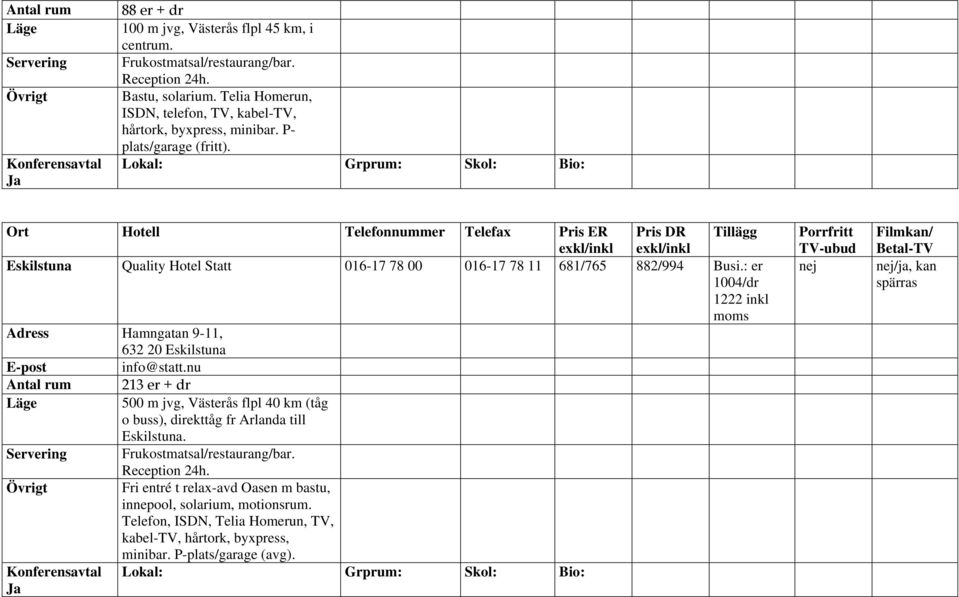 : er 1004/dr 1222 inkl moms Adress Hamngatan 9-11, 632 20 Eskilstuna E-post info@statt.