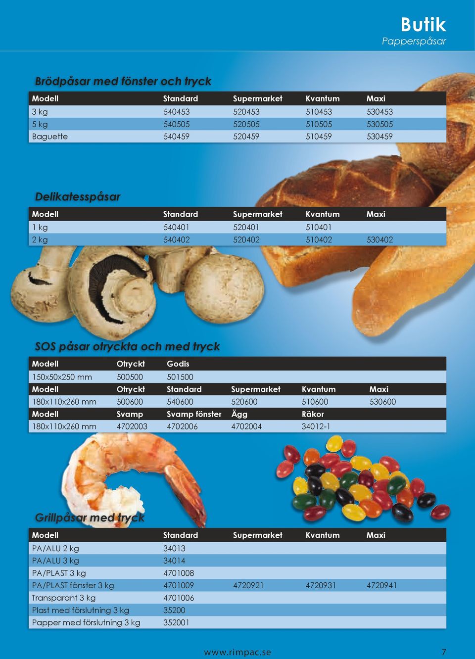 Modell Otryckt Standard Supermarket Kvantum Maxi 180x110x260 mm 500600 540600 520600 510600 530600 Modell Svamp Svamp fönster Ägg Räkor 180x110x260 mm 4702003 4702006 4702004 34012-1 Grillpåsar med