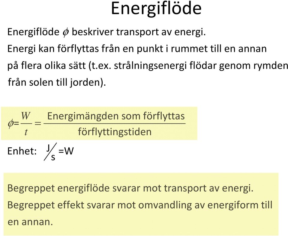 strålningsenergi flödar genom rymden från solen till jorden).