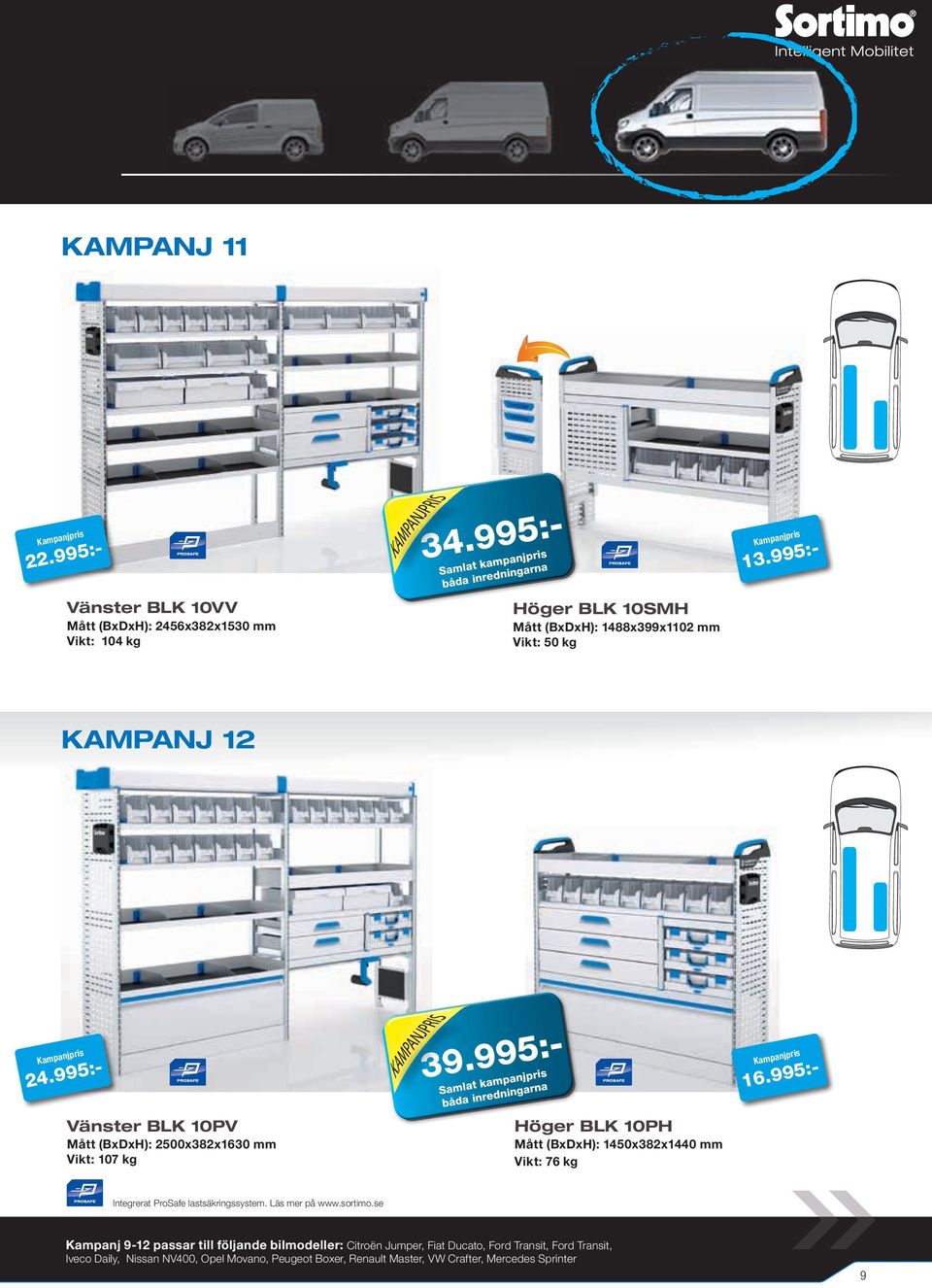 995:- Höger BLK 10PH Mått (BxDxH): 1450x382x1440 mm Vikt: 76 kg 22.995:- 13.995:- 24.995:- Integrerat ProSafe lastsäkringssystem. Läs mer på www.