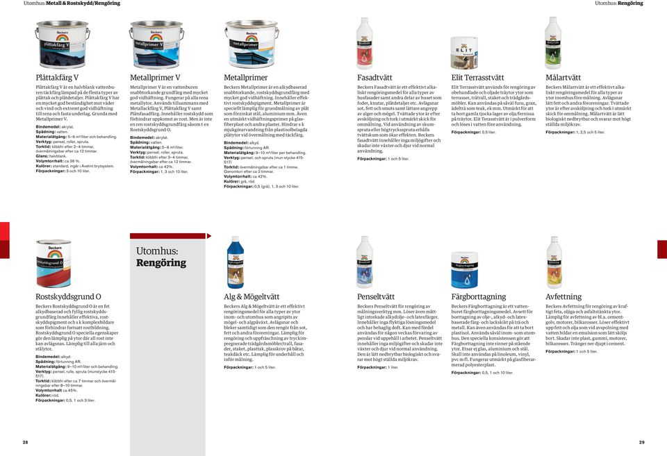 Materialåtgång: 5 6 m²/liter och behandling. Verktyg: pensel, roller, spruta. Torktid: klibbfri efter 2 4 timmar, övermålningsbar efter ca 12 timmar. Glans: halvblank. Volymtorrhalt: ca 36 %.