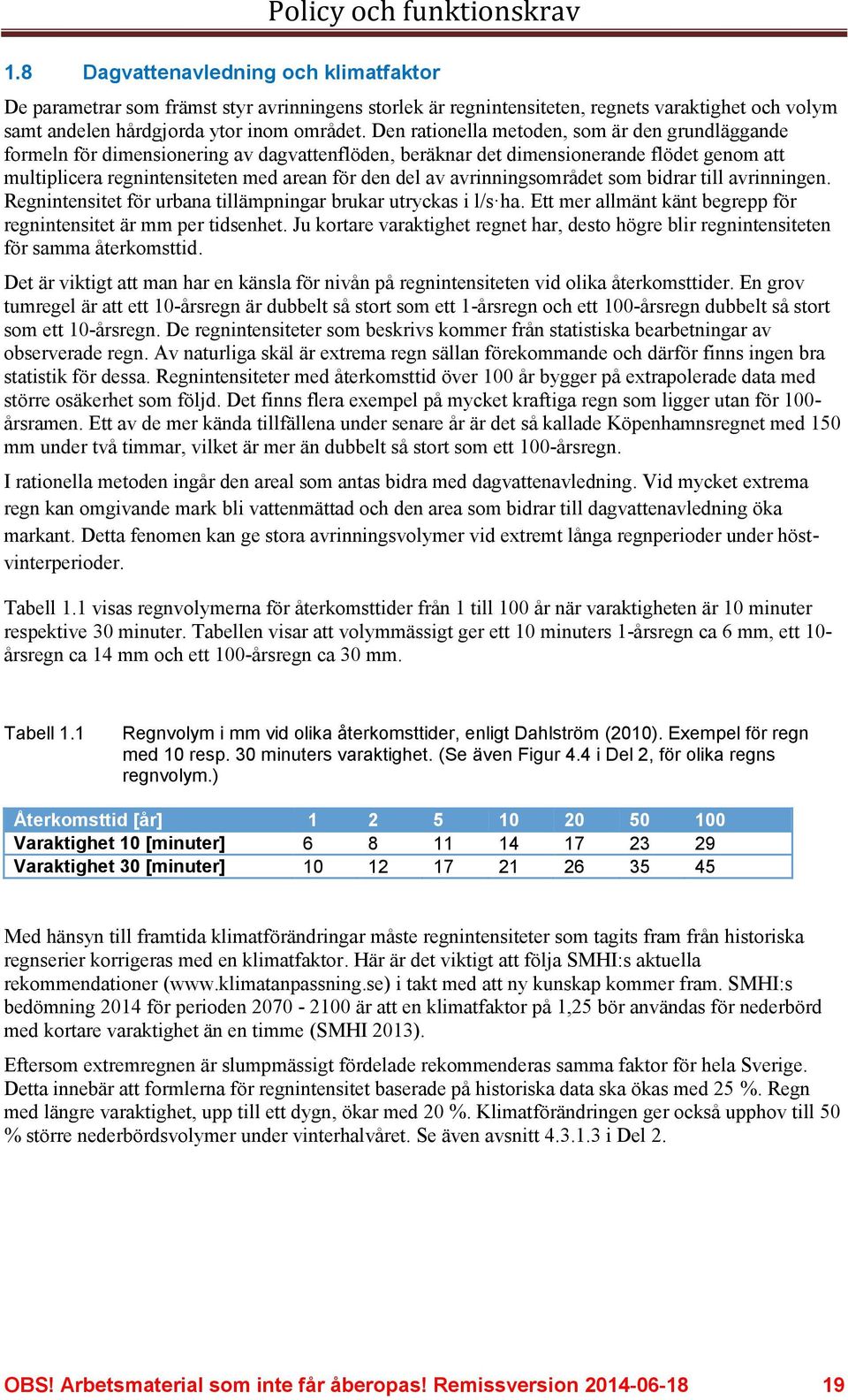 avrinningsområdet som bidrar till avrinningen. Regnintensitet för urbana tillämpningar brukar utryckas i l/s ha. Ett mer allmänt känt begrepp för regnintensitet är mm per tidsenhet.