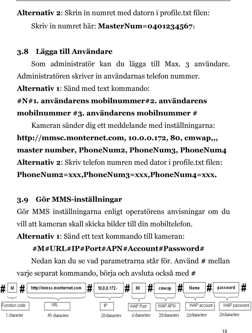 användarens mobilnummer # Kameran sänder dig ett meddelande med inställningarna: http://mmsc.monternet.com, 10.