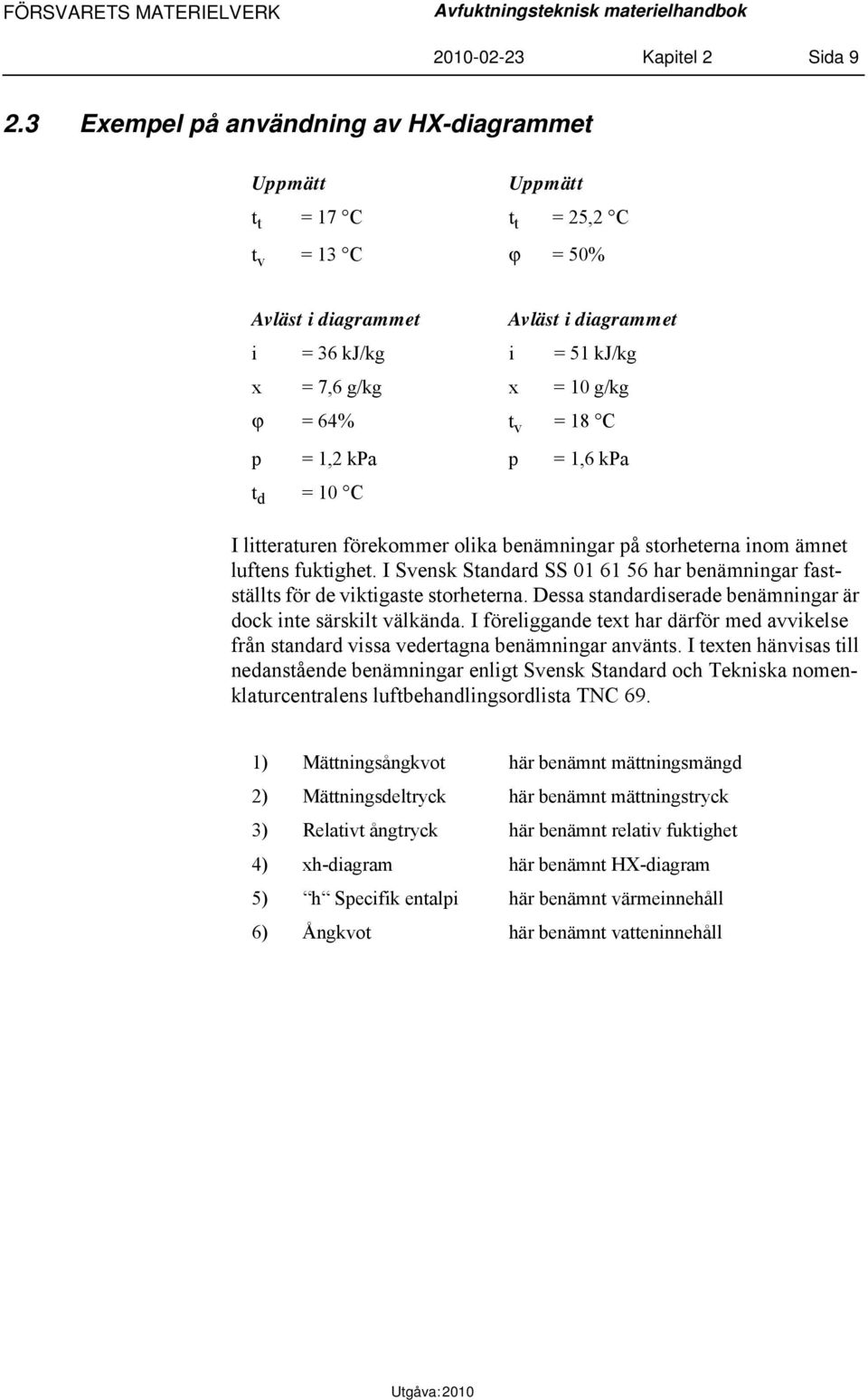 t v = 18 C p = 1,2 kpa p = 1,6 kpa t d = 10 C I litteraturen förekommer olika benämningar på storheterna inom ämnet luftens fuktighet.