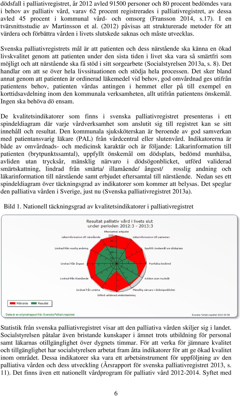 (2012) påvisas att strukturerade metoder för att värdera och förbättra vården i livets slutskede saknas och måste utvecklas.