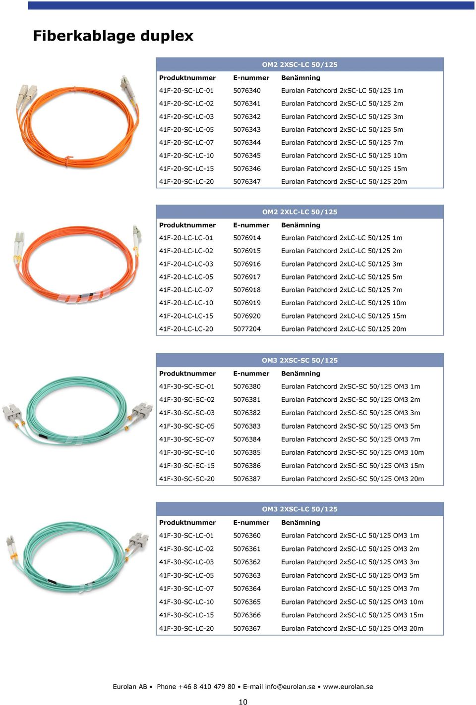 50/125 10m 41F-20-SC-LC-15 5076346 Eurolan Patchcord 2xSC-LC 50/125 15m 41F-20-SC-LC-20 5076347 Eurolan Patchcord 2xSC-LC 50/125 20m OM2 2XLC-LC 50/125 41F-20-LC-LC-01 5076914 Eurolan Patchcord