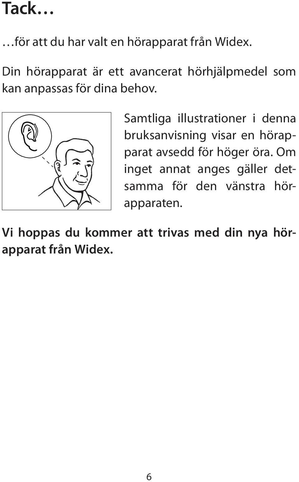 Samtliga illustrationer i denna bruksanvisning visar en hörapparat avsedd för höger öra.