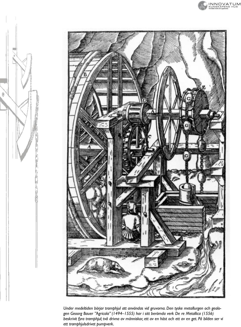 sitt berömda verk De re Metallica (1556) beskrivit fyra tramphjul; två drivna