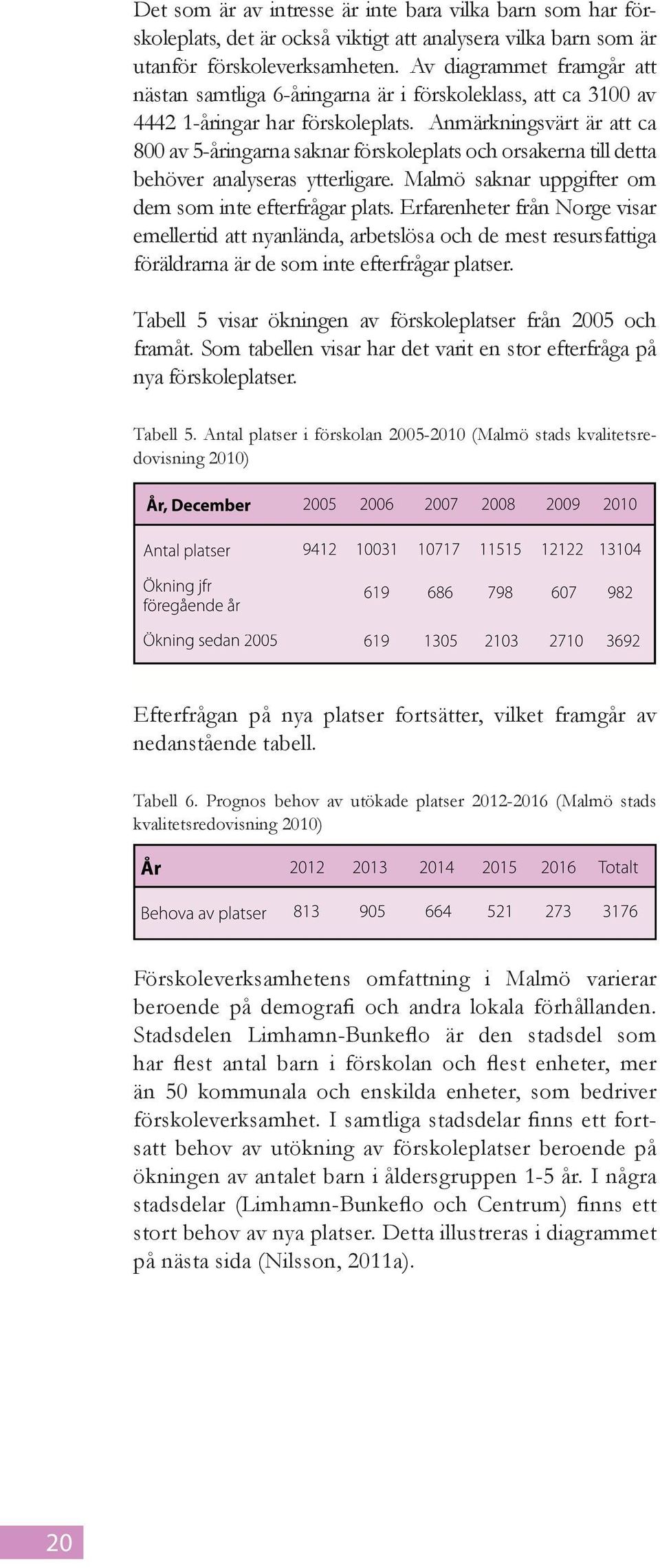 Anmärkningsvärt är att ca 800 av 5-åringarna saknar förskoleplats och orsakerna till detta behöver analyseras ytterligare. Malmö saknar uppgifter om dem som inte efterfrågar plats.