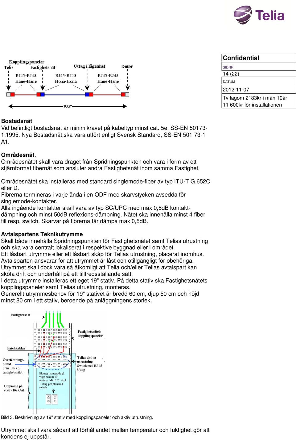 Områdesnätet ska installeras med standard singlemode-fiber av typ ITU-T G.652C eller D. Fibrerna termineras i varje ända i en ODF med skarvstycken avsedda för singlemode-kontakter.