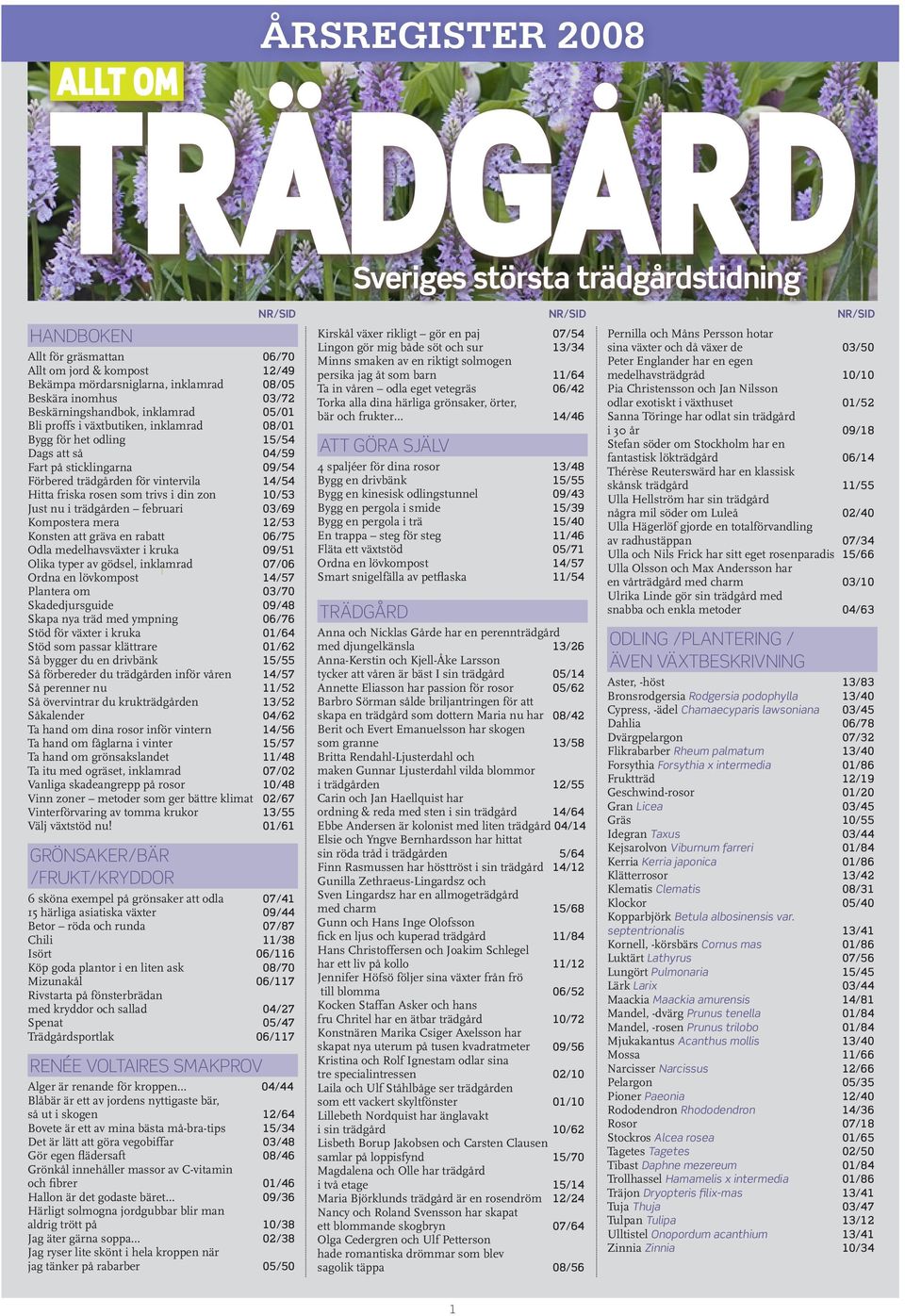 Kompostera mera 12/53 Konsten att gräva en rabatt 06/75 Odla medelhavsväxter i kruka 09/51 Olika typer av gödsel, inklamrad 07/06 Ordna en lövkompost 14/57 Plantera om 03/70 Skadedjursguide 09/48