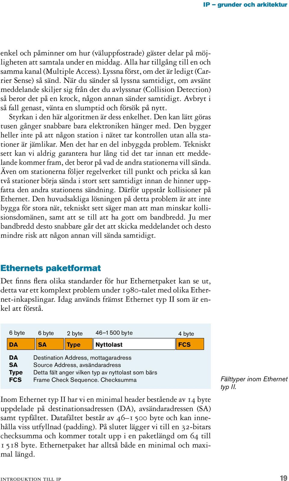 När du sänder så lyssna samtidigt, om avsänt meddelande skiljer sig från det du avlyssnar (Collision Detection) så beror det på en krock, någon annan sänder samtidigt.