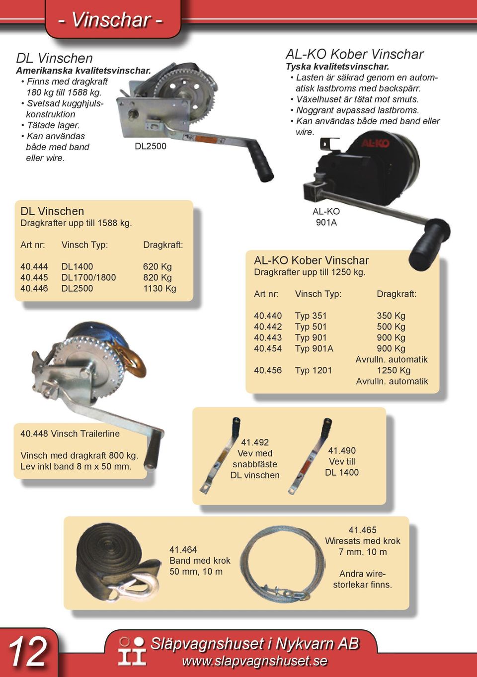 Kan användas både med band eller wire. DL Vinschen Dragkrafter upp till 1588 kg. Art nr: Vinsch Typ: Dragkraft: 40.444 DL1400 620 Kg 40.445 DL1700/1800 820 Kg 40.