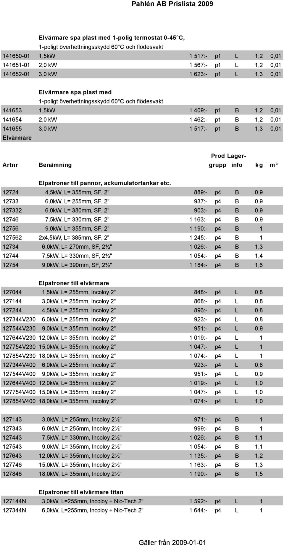 Elvärmare Elpatroner till pannor, ackumulatortankar etc.