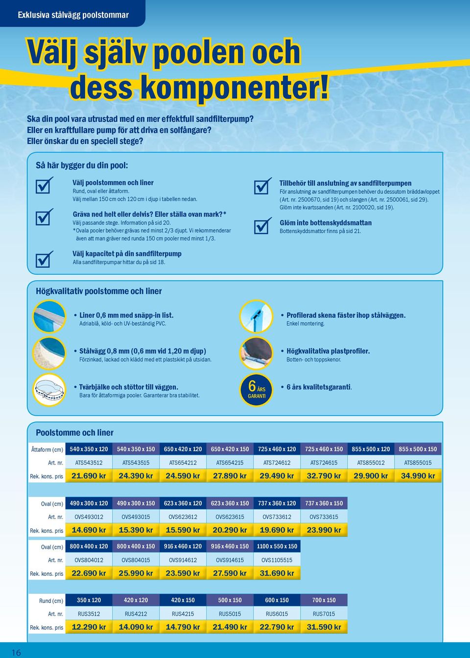 Eller ställa ovan mark?* Välj passande stege. Information på sid 20. * Ovala pooler behöver grävas ned minst 2/3 djupt. Vi rekommenderar även att man gräver ned runda 150 cm pooler med minst 1/3.