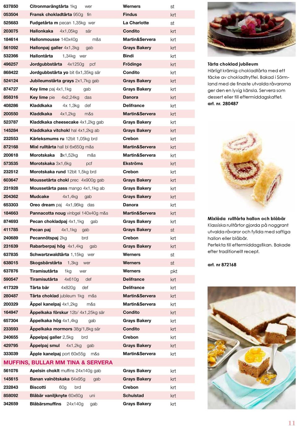 Jordgubbstårta yo bit 6x1,35kg sär Condito krt 524124 Jubileumstårta grays 2x1,7kg gab Grays Bakery krt 874727 Key lime paj 4x1,1kg gab Grays Bakery krt 858316 Key lime pie 4x2,24kg das Danora krt