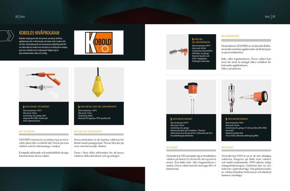 Kobolds stora nivåprogram hjälper dig att göra nivåkontrollen säker och smidig. NGS /ERH nivåvakter Max temperatur:250 C Max tryck: 40 bar Anslutning: Fyrkantsfläns, DIN-fläns, utv.