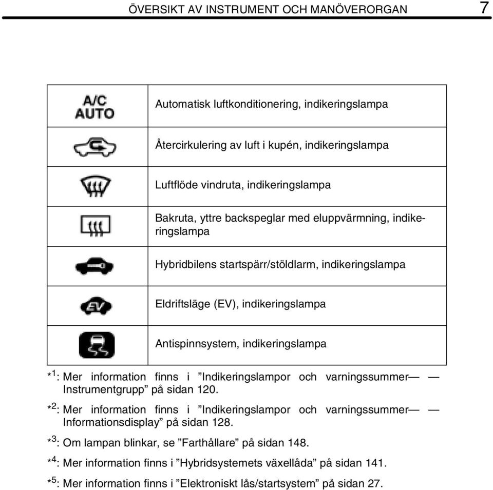 information finns i Indikeringslampor och varningssummer Instrumentgrupp på sidan 120. * 2 : Mer information finns i Indikeringslampor och varningssummer Informationsdisplay på sidan 128.