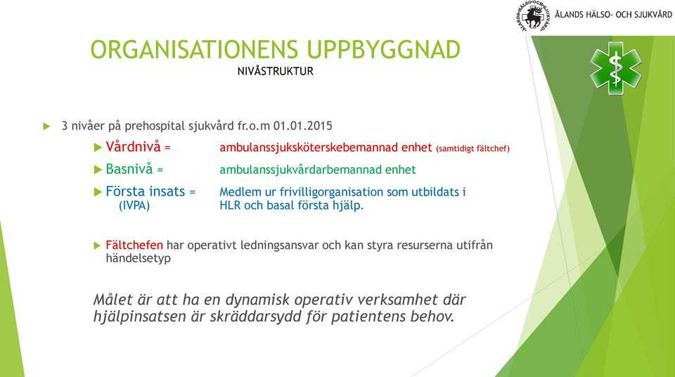 ambulanssjukvårdarbemannad enhet Medlem ur frivilligorganisation som utbildats i HLR och basal första hjälp.