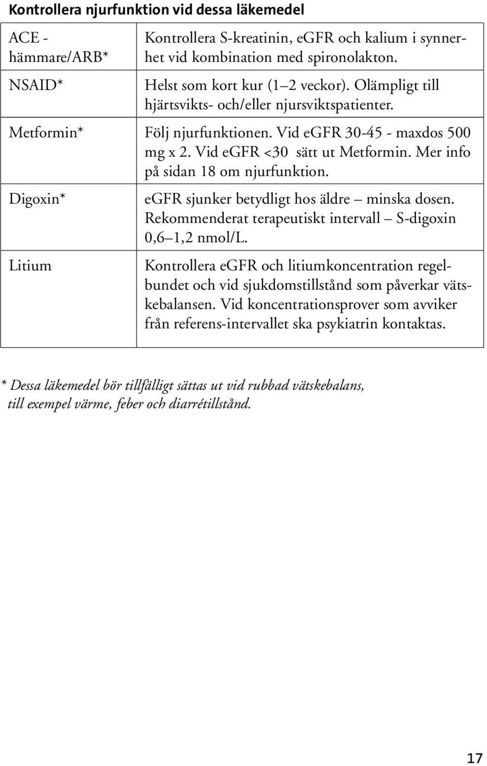 Digoxin* egfr sjunker betydligt hos äldre minska dosen. Rekommenderat terapeutiskt intervall S-digoxin 0,6 1,2 nmol/l.