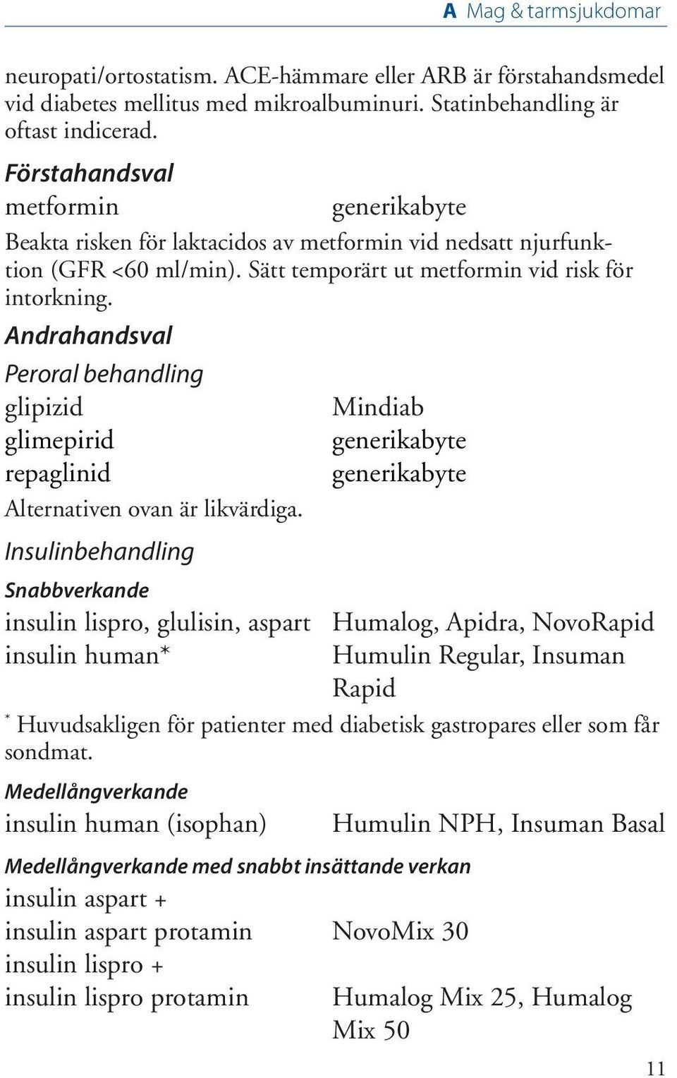 Andrahandsval Peroral behandling glipizid Mindiab glimepirid repaglinid Alternativen ovan är likvärdiga.