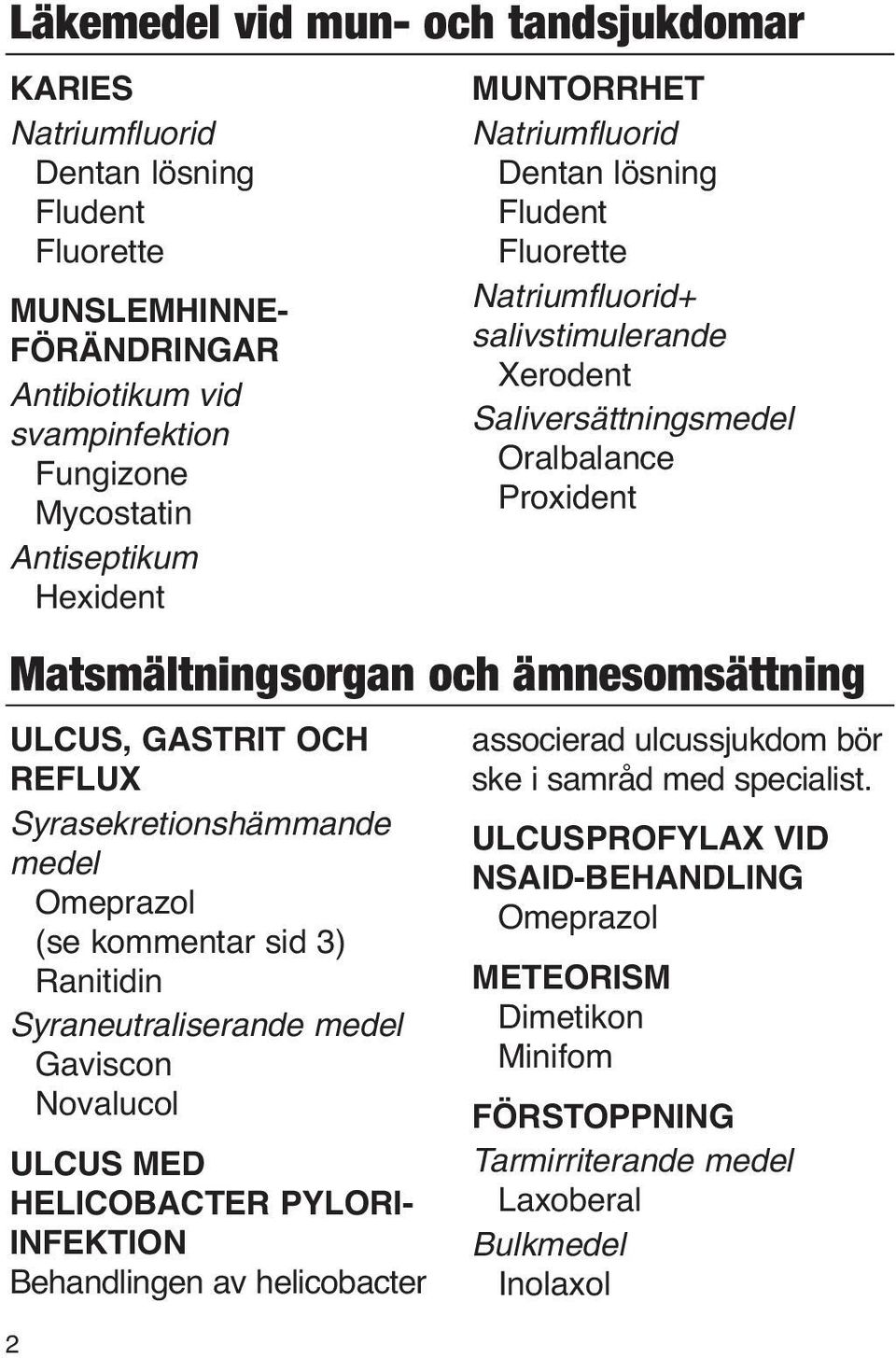 GASTRIT OCH REFLUX Syrasekretionshämmande medel Omeprazol (se kommentar sid 3) Ranitidin Syraneutraliserande medel Gaviscon Novalucol ULCUS MED HELICOBACTER PYLORI- INFEKTION Behandlingen av