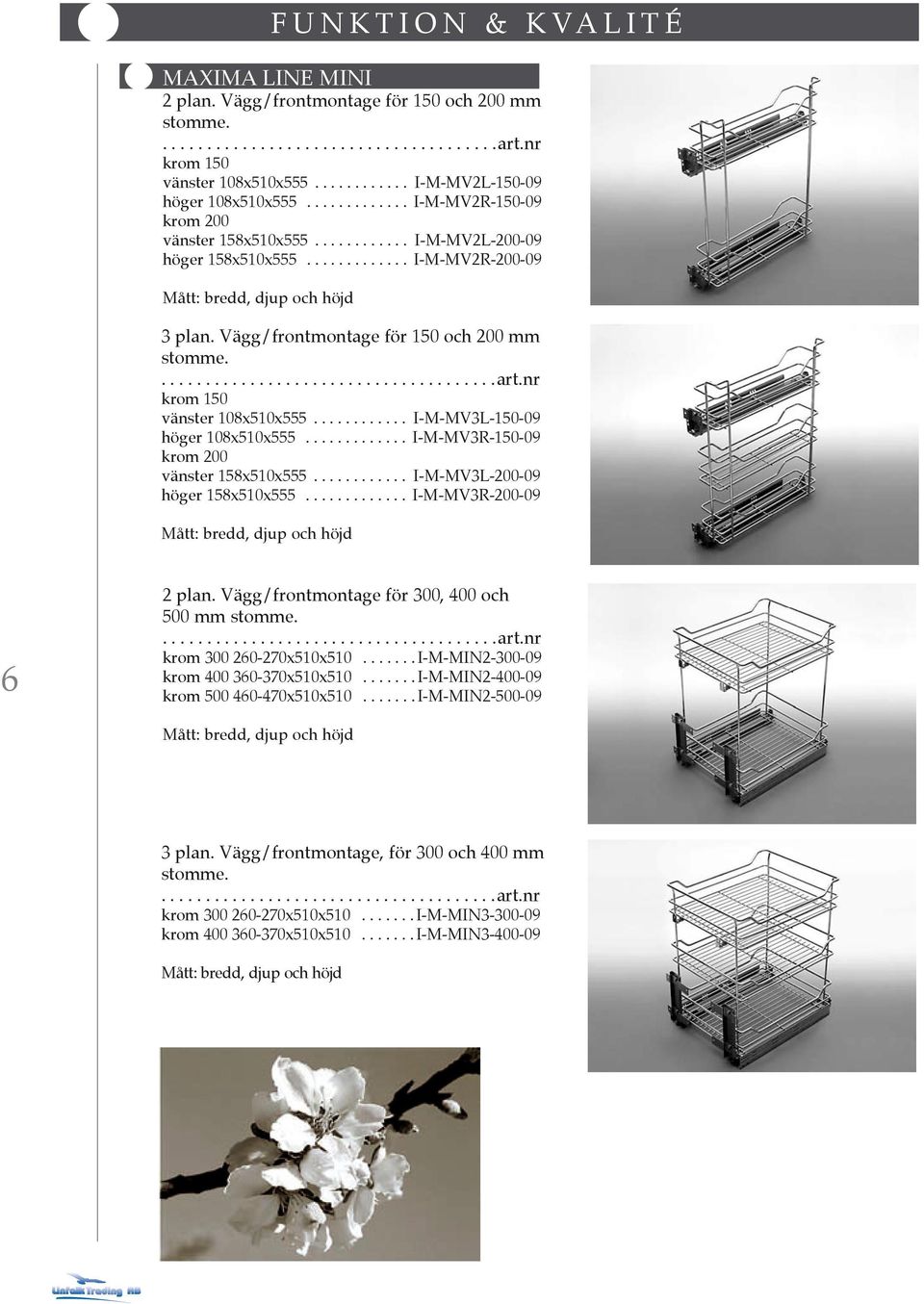 ............ I-M-MV3R-150-09 krom 200 vänster 158x510x555... I-M-MV3L-200-09 höger 158x510x555............. I-M-MV3R-200-09 FUNKTION & KVALITÉ 6 2 plan.