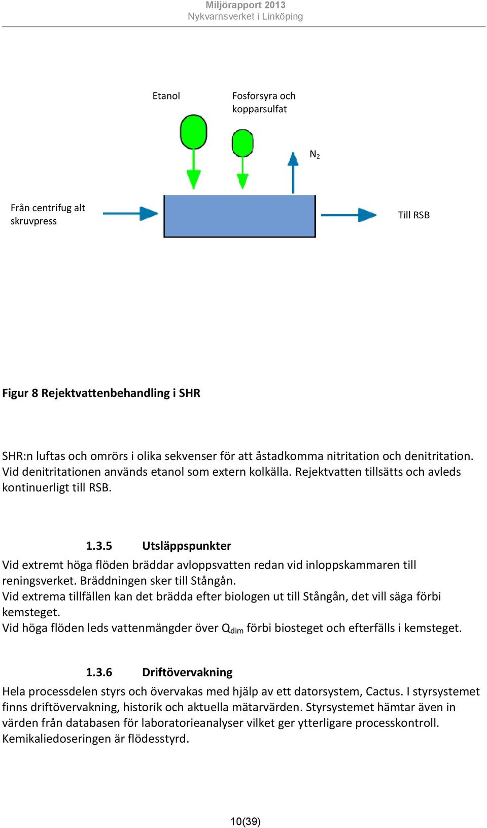 5 Utsläppspunkter Vid extremt höga flöden bräddar avloppsvatten redan vid inloppskammaren till reningsverket. Bräddningen sker till Stångån.