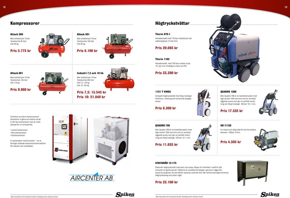 085 kr Therm 1165 Hetvattentvätt med 165 bars arbets tryck 19 l per min. Kraftigare motor än 870. Attack 601 Industri 7,5 och 10 hk Pris 33.