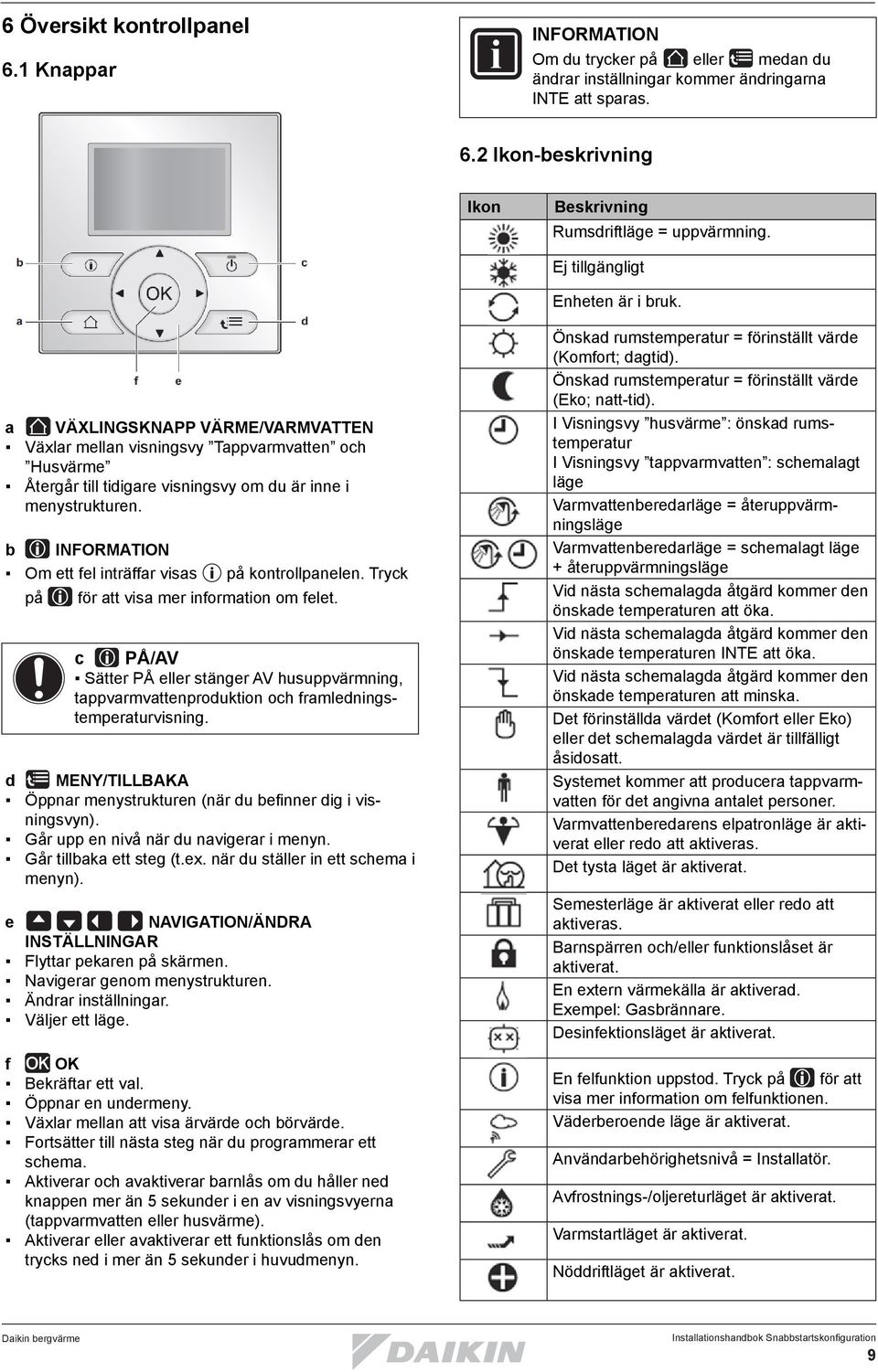 b INFORMATION Om ett fel inträffar visas på på kontrollpanelen. Tryck för att visa mer information om felet.