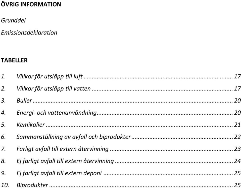 .. 21 6. Sammanställning av avfall och biprodukter... 22 7. Farligt avfall till extern återvinning... 23 8.