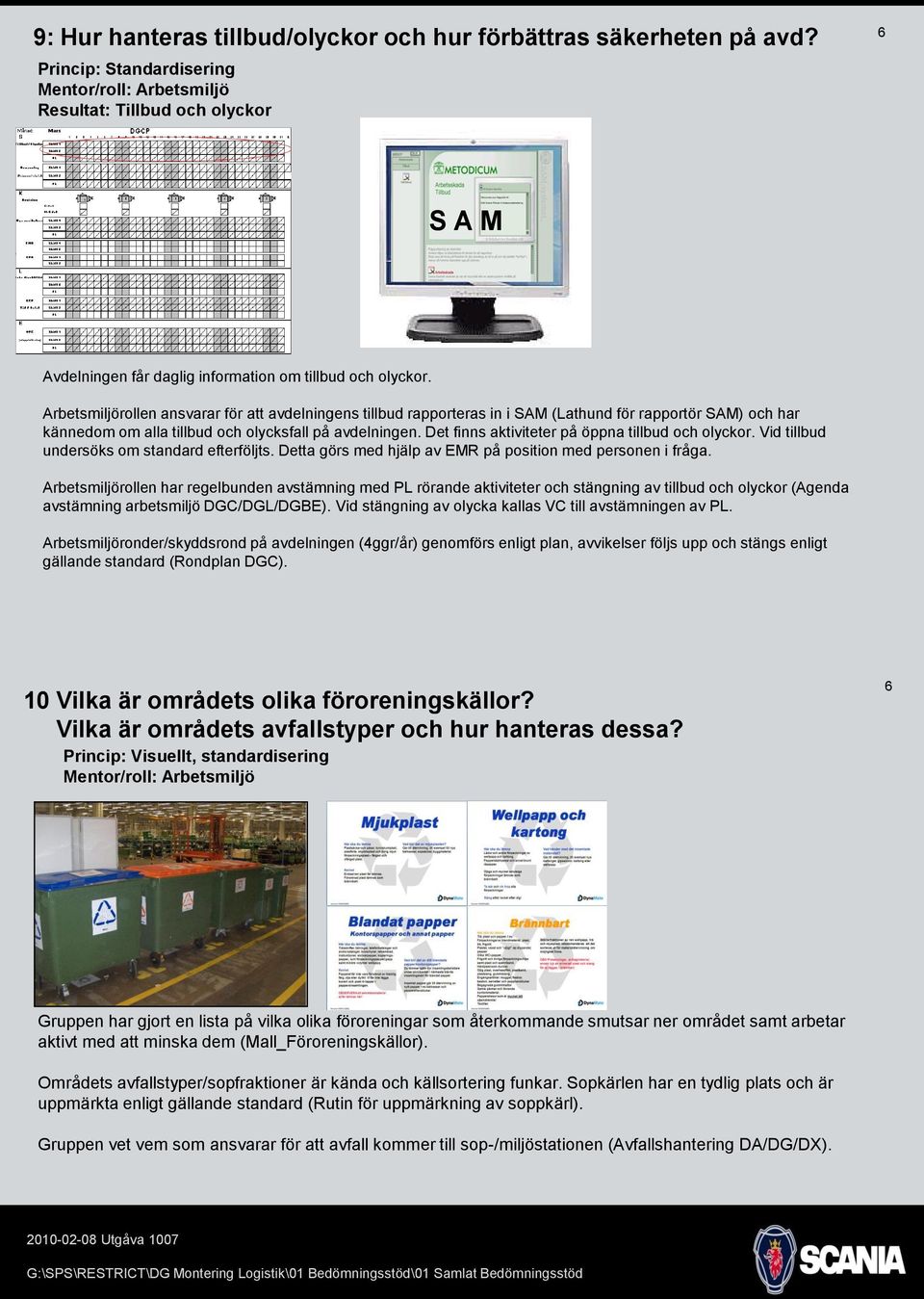 Arbetsmiljörollen ansvarar för att avdelningens tillbud rapporteras in i SAM (Lathund för rapportör SAM) och har kännedom om alla tillbud och olycksfall på avdelningen.