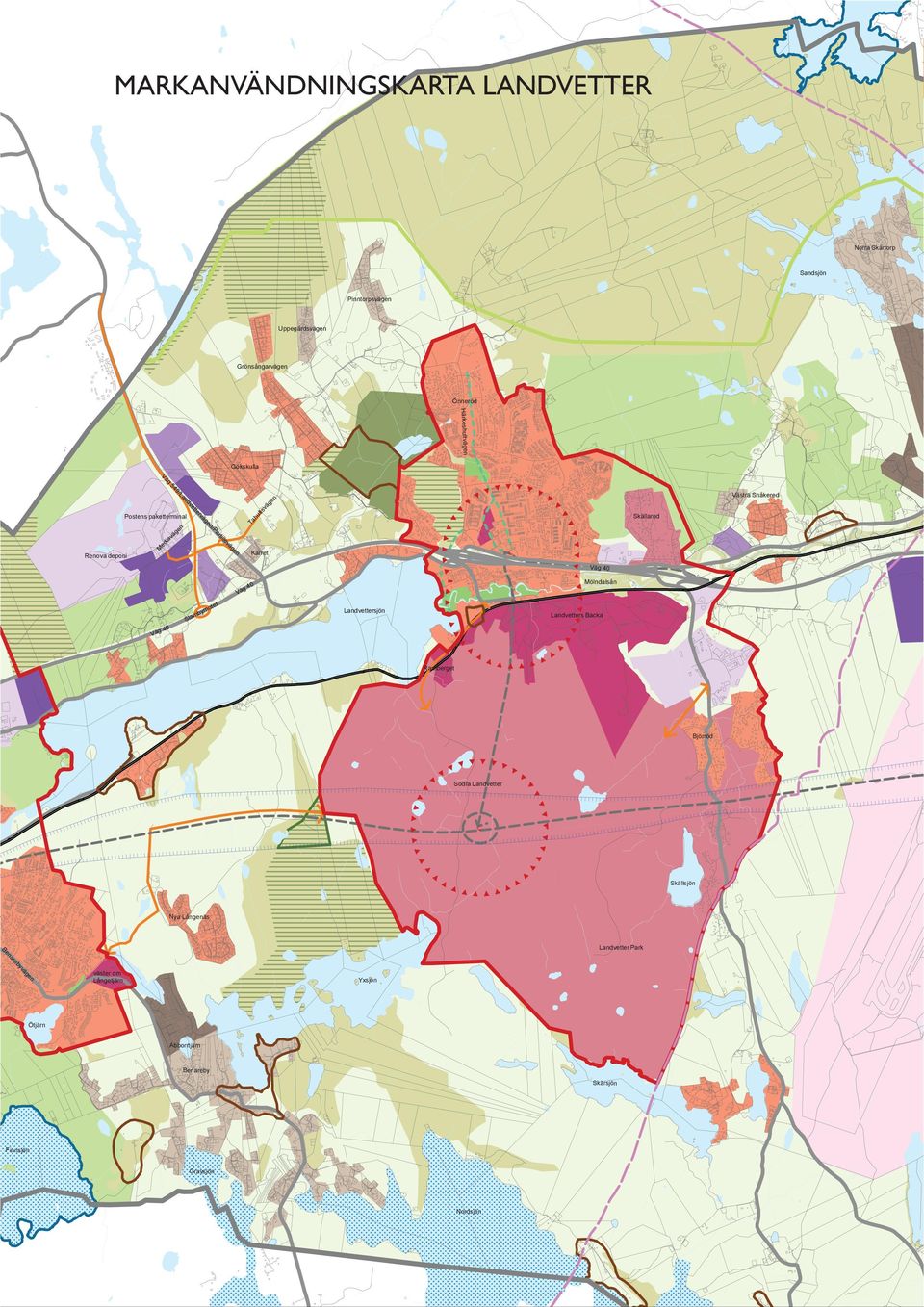 Skällared Västra Snåkered Väg 40 Väg 40 Mölndalsån Väg 40 Slambymotet Landvettersjön Landvetters Backa Ramberget Björröd Södra