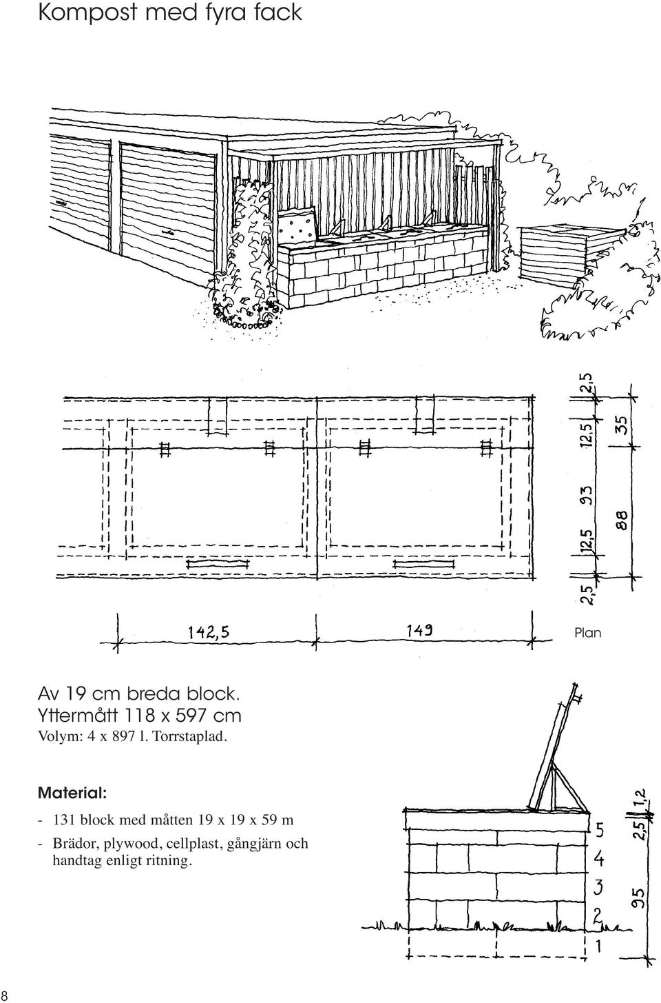 Material: - 131 block med måtten 19 x 19 x 59 m -