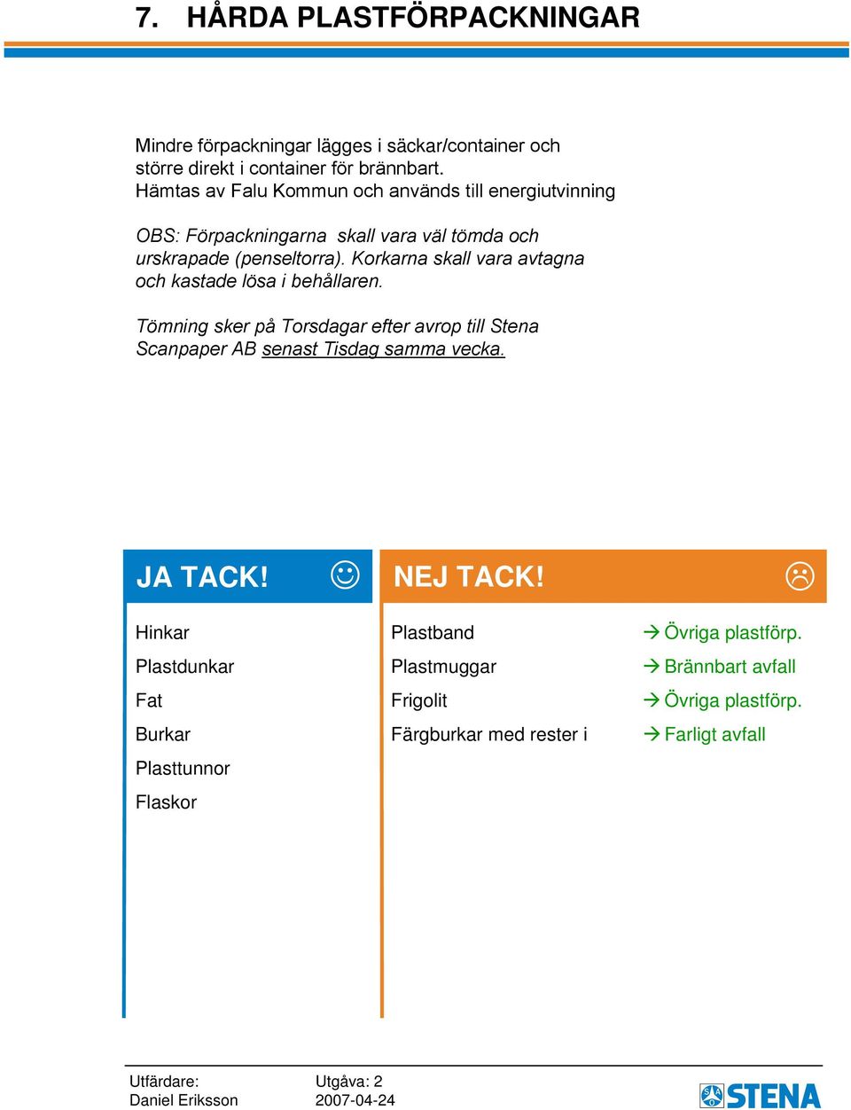 Korkarna skall vara avtagna och kastade lösa i behållaren.