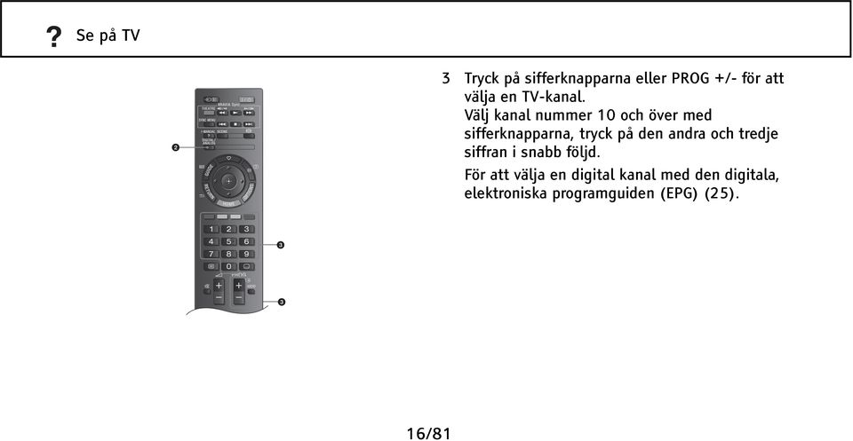 Välj kanal nummer 10 och över med sifferknapparna, tryck på den