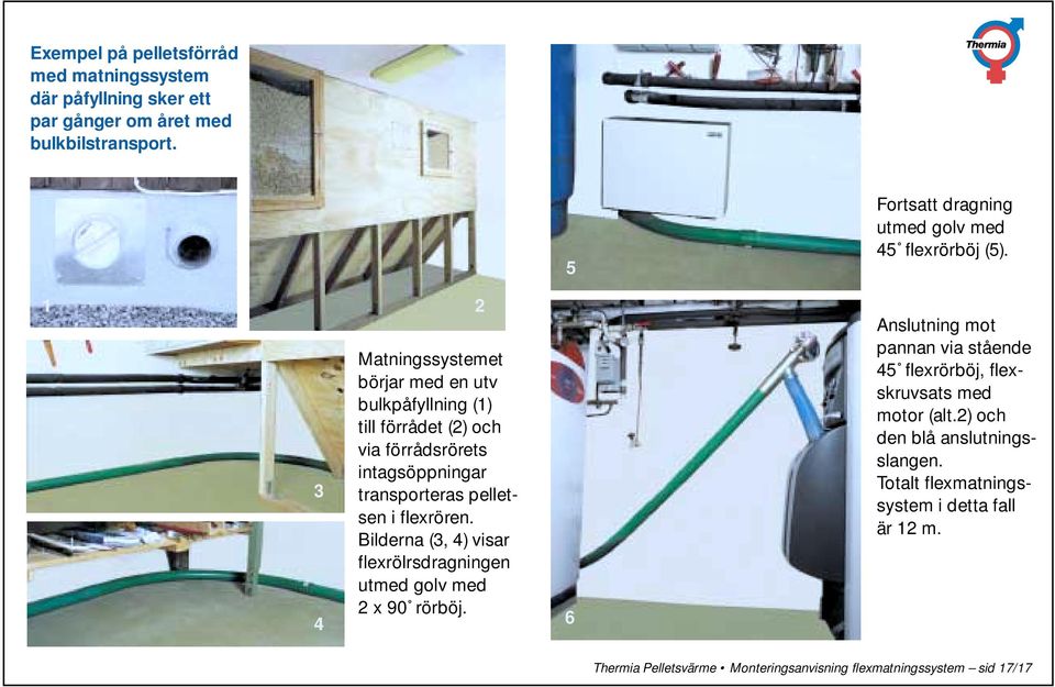 ilderna (3, 4) visar flexrölrsdragningen utmed golv med 2 x 90 rörböj. 5 6 Fortsatt dragning utmed golv med 45 flexrörböj (5).
