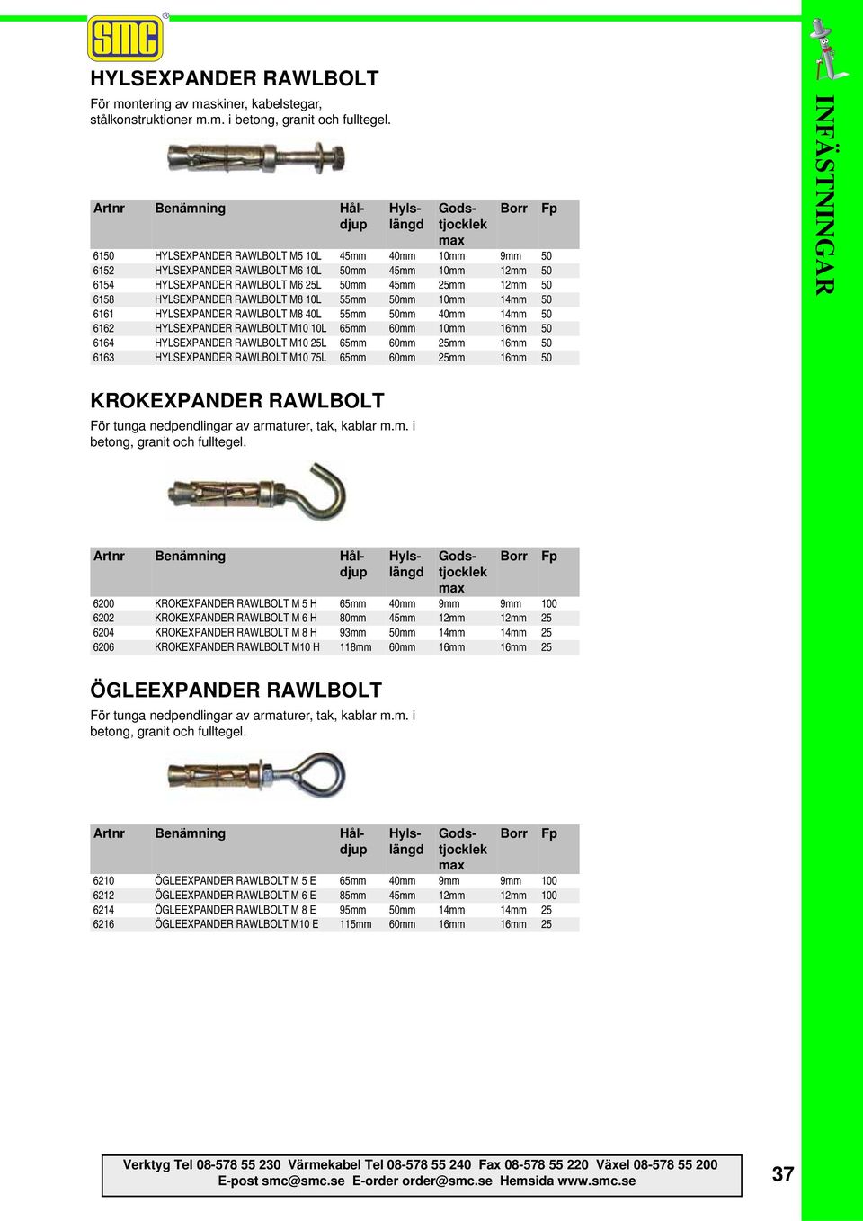 25L 50mm 45mm 25mm 12mm 50 6158 HYLSEXPANDER RAWLBOLT M8 10L 55mm 50mm 10mm 14mm 50 6161 HYLSEXPANDER RAWLBOLT M8 40L 55mm 50mm 40mm 14mm 50 6162 HYLSEXPANDER RAWLBOLT M10 10L 65mm 60mm 10mm 16mm 50